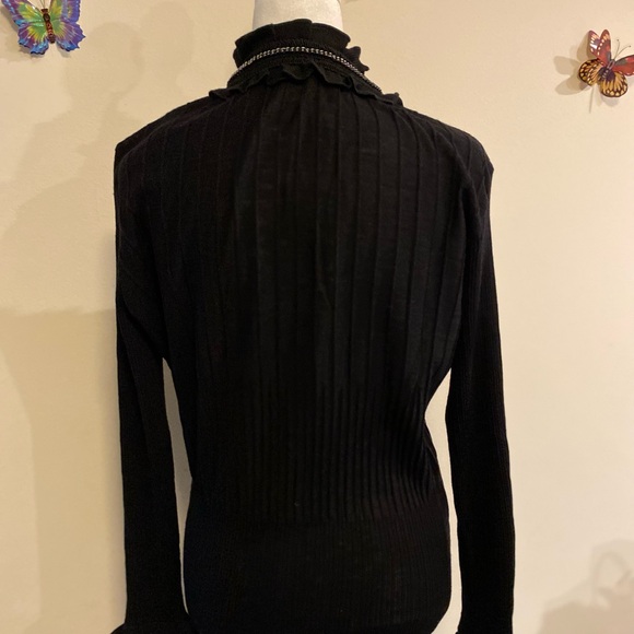Anne Fontaine black ruffled wool button down sweater size 14 - Picture 5 of 12